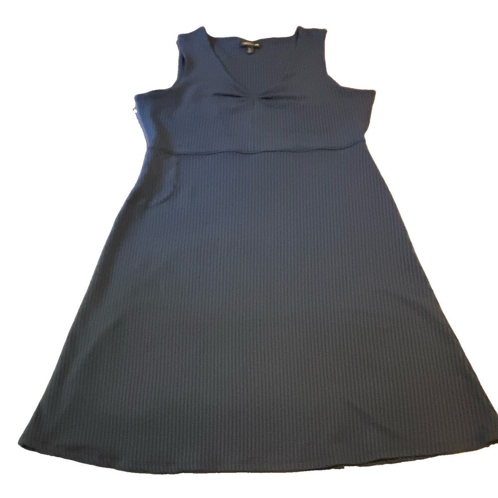 TOAD&CO Blue Solid Knit V-Neck Sleeveless A-Line Knee Dress Womens XL